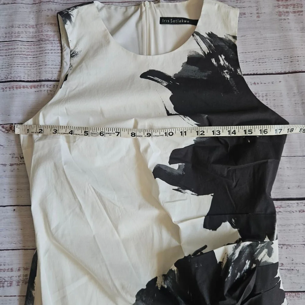 Iris Setlakwe White Black Floral Ruched Fitted Knee Length Dress Womens 6